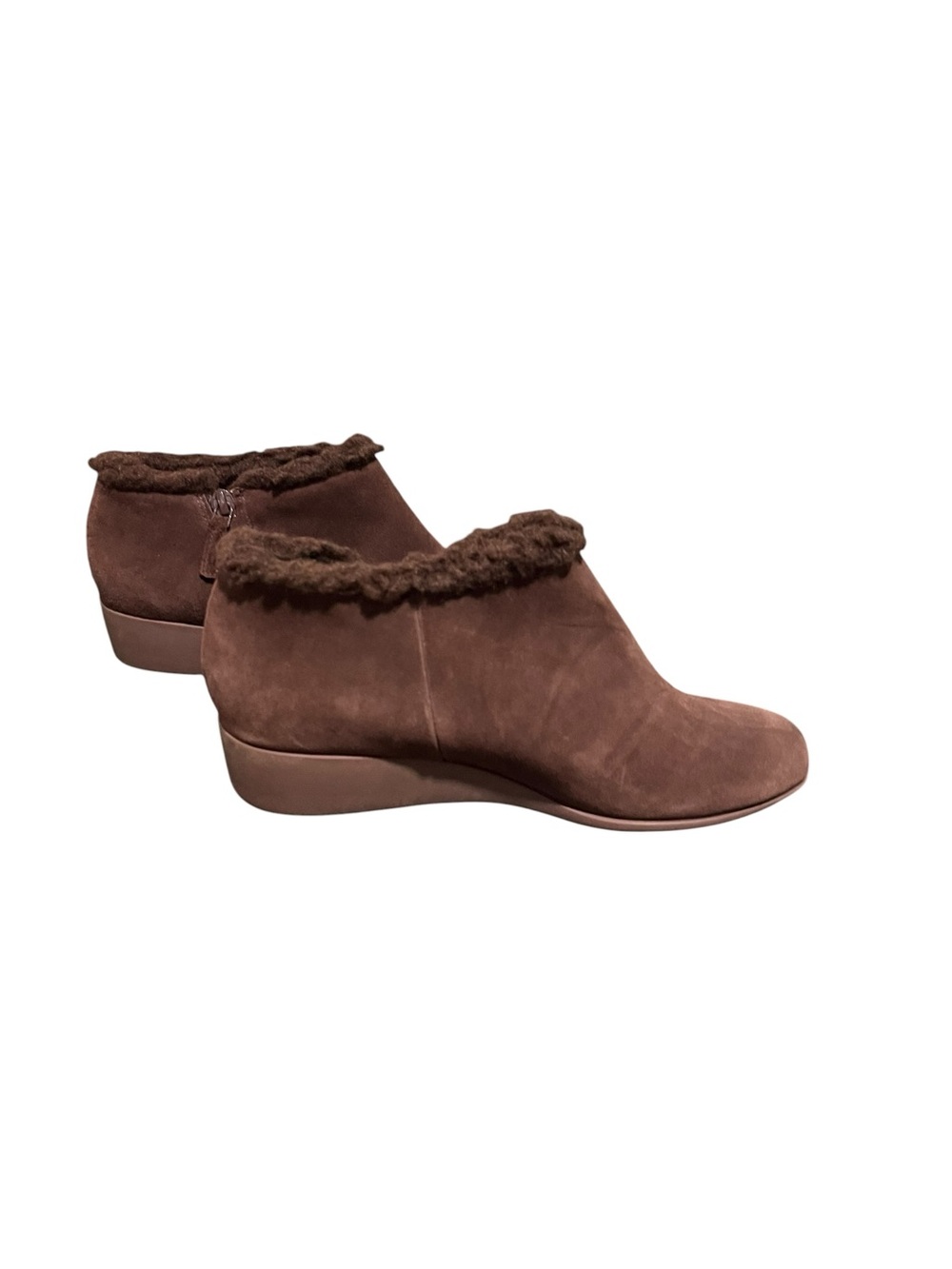 Cole Haan Callie Waterproof Suede & Faux Shearling Wedge Booties Brown 7.5B